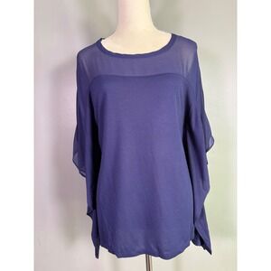 Ted Baker Top Womens 3 M Silk Modal Sheer Batwing Blouse Ethereal Resort Glam